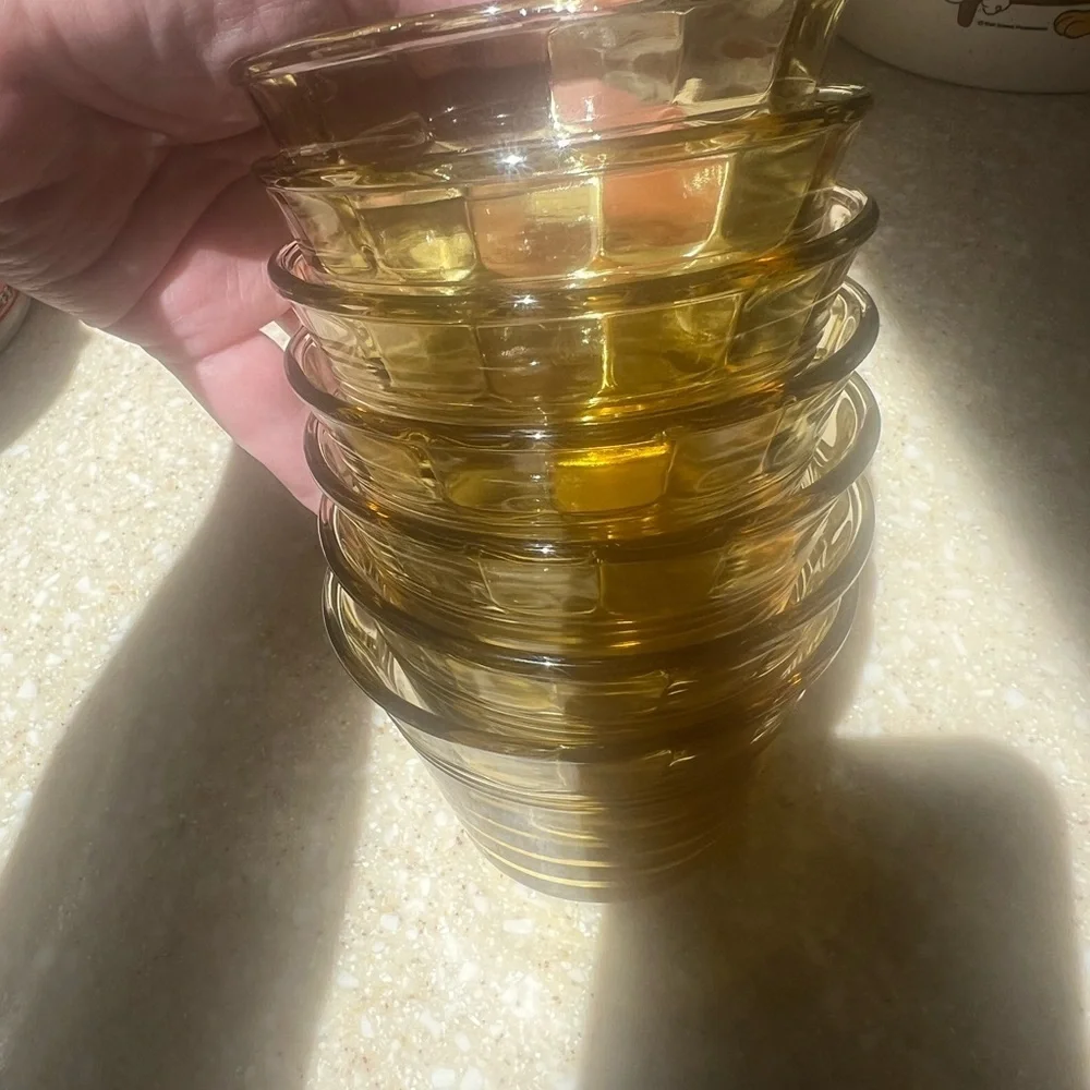Vintage Amber yellow Pudding Cups marked Mexico